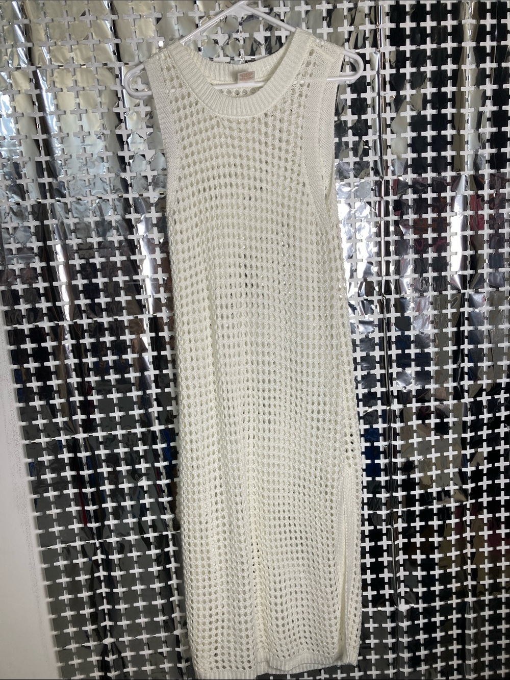 Shade & Shore Sleeveless Open-Knit Midi Dress in Cream